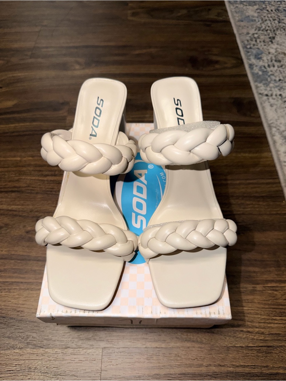 Soda Cream Braided Double-Strap Slide Heels